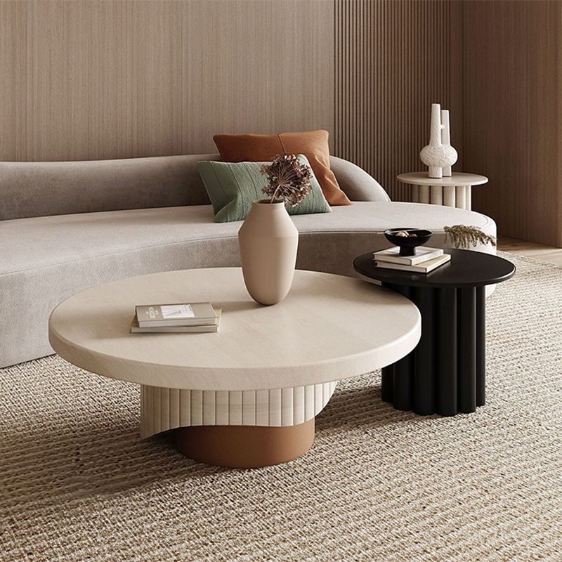 Single Coffee Table Pedestal Solid Wood Round Cocktail Table