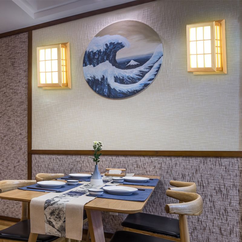 Rectangular Wood Wall Light Japanese 1-Light Wall Mount Light for Dining Room