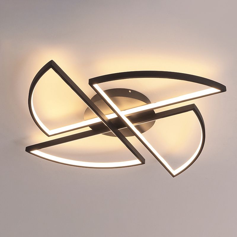Plafonnier géométrique en acrylique à LED noir, luminaire de plafond moderne, lumière blanche chaude/blanche, 18/25,5/31,5 pouces de large