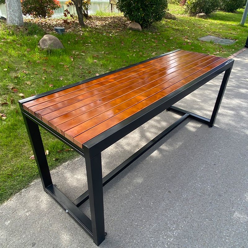 Industrial Style Patio Table Outdoor Rectangular Metal and Wood Dining Table