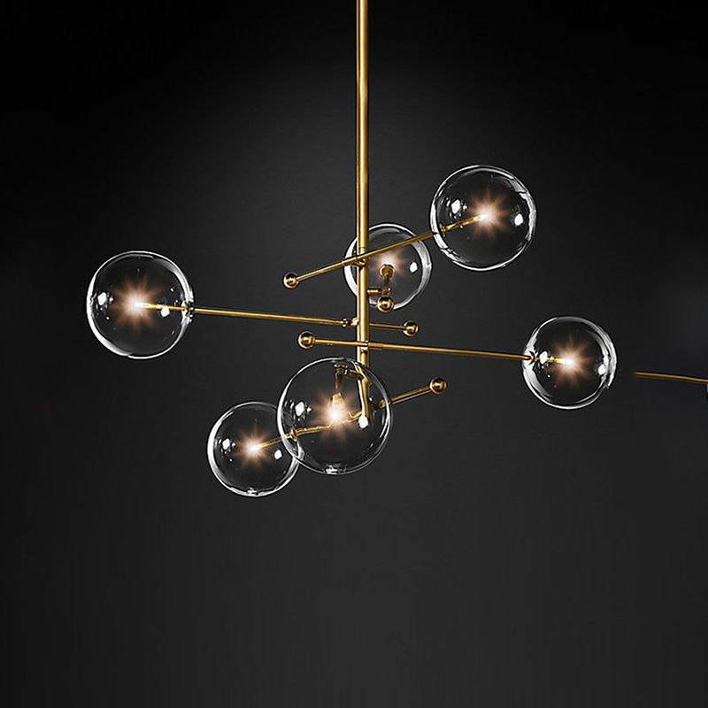Nordic Metal Chandelier Globe Pendant Lamps with Glass Shade for Living Room