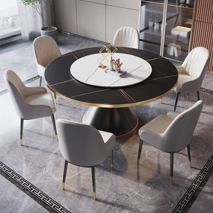 Contemporary Sintered Stone Dining Table Round Table with Metallic Base
