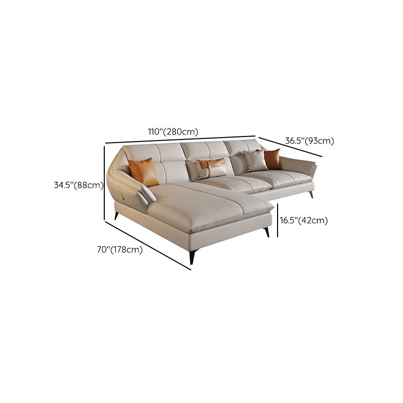 Scandinavian Sectional Sofa Pillowed Back Cushions White Leather Sectional