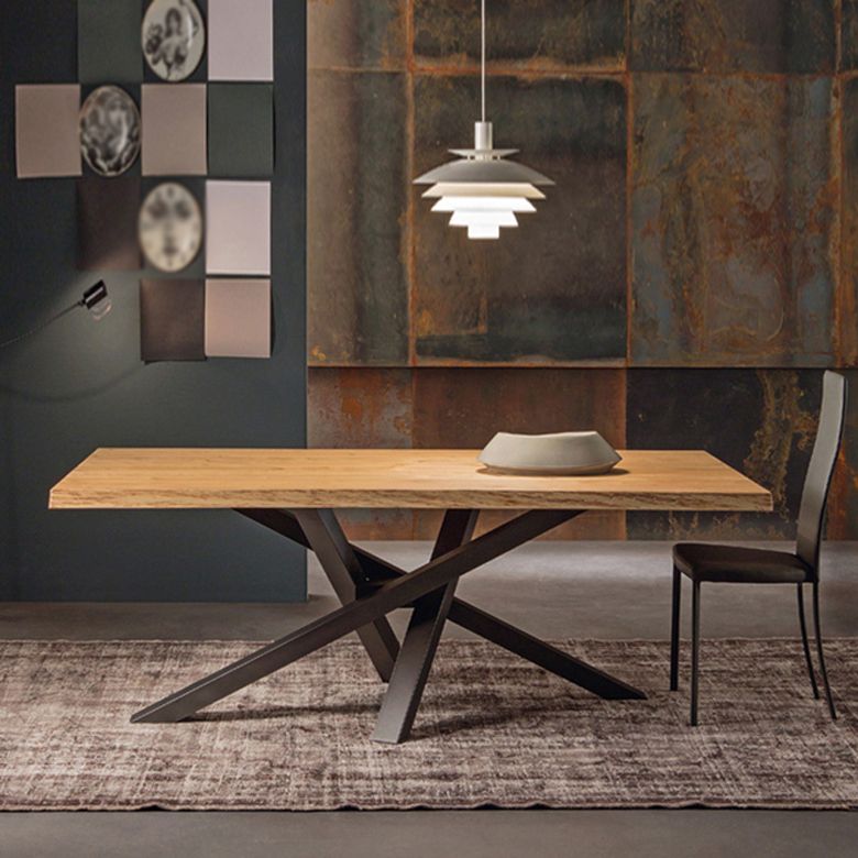 Table à manger rectangulaire de luxe traditionnelle, table en bois massif de pin avec socle