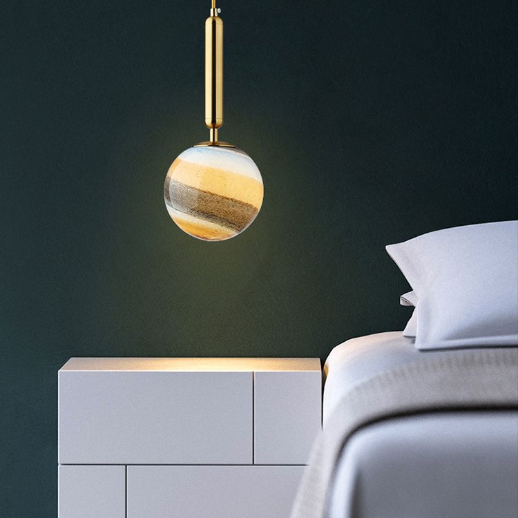 Luz de colgante de techo planeta Postmodern Glass Péndulo de dormitorio de 1 linda