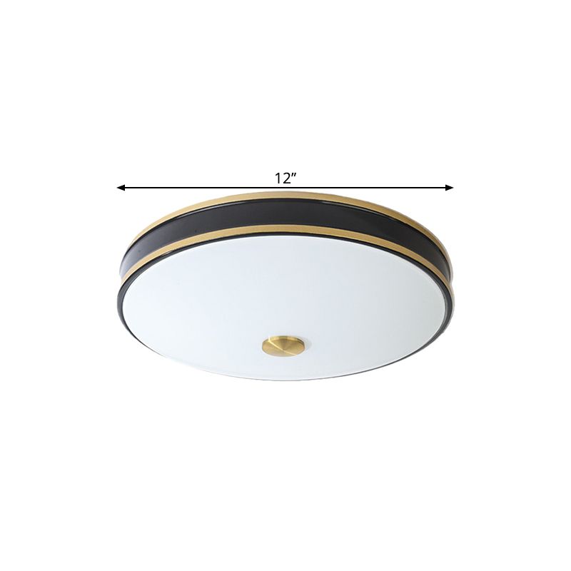 Iluminación empotrada de techo redonda de vidrio blanco para almacén LED para dormitorio en negro/dorado, 12"/19"/15,5" de ancho