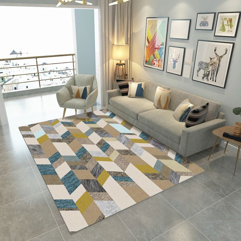 Nordic Geometric Color Block Rug Multicolor Polypropylene Carpet Pet Friendly Stain Resistant Non-Slip Rug for Sitting Room
