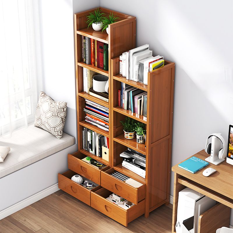 Closed Back Bamboo Bookshelf Contemporary Vertical Bookcase for Home