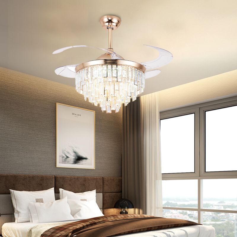Luz de ventilador de techo cilíndrico de cristal Modernismo de iluminación LED en oro con control remoto/control de pared/control remoto y control de pared para sala de estar
