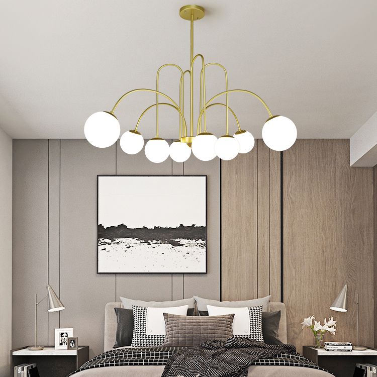 Modern Metal Chandelier Light Globe Multi-Head Pendant Lamps with Glass Shade