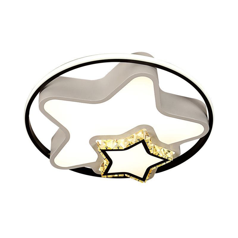 Kids Square/Star/Loving Heart Flushmount Acrylic Bedroom LED Flush Mount Ceiling Light in Black-White with Embedded Crystal Accent