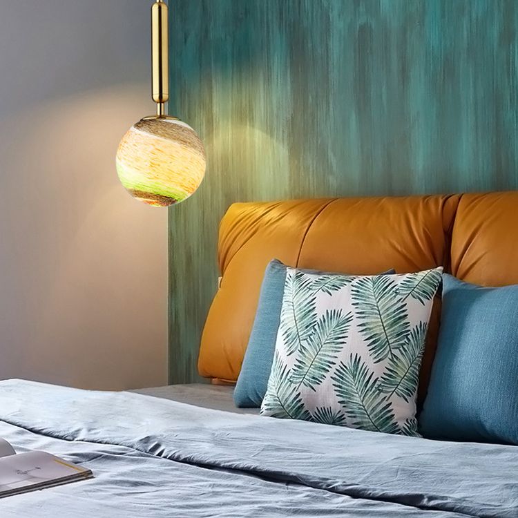 Luz de colgante de techo planeta Postmodern Glass Péndulo de dormitorio de 1 linda