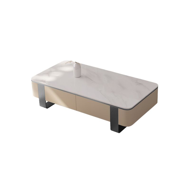 Rectangle Single Coffee Table 2Legs Slate Coffee Table with 4 Drawers