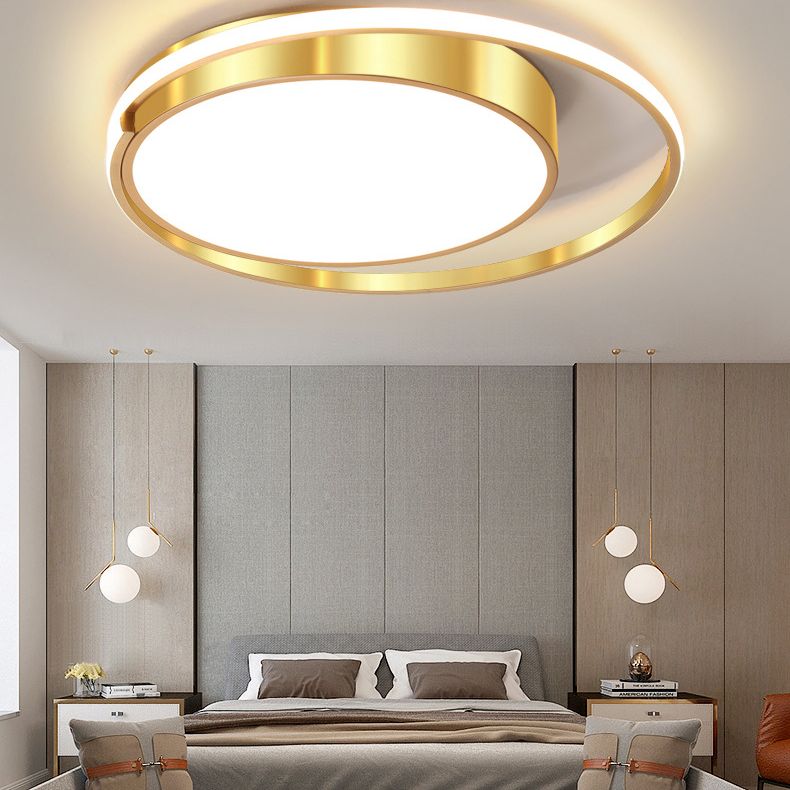 Luminaire de plafond encastré en métal à tambour circulaire, plafonnier LED doré de Style milieu du siècle pour salon
