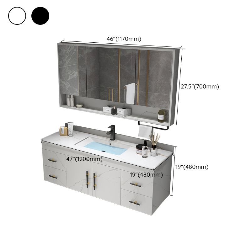 Stone Top Vanity Set Single Sink Mirror Drawers Wall-Mounted Rectangle Vanity with 2 Doors