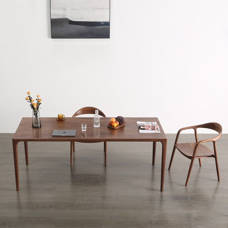Modern Rectangle Walnut Wood Dining Set 1/2/3/5/7 Pieces Dining Table with Wood Chairs