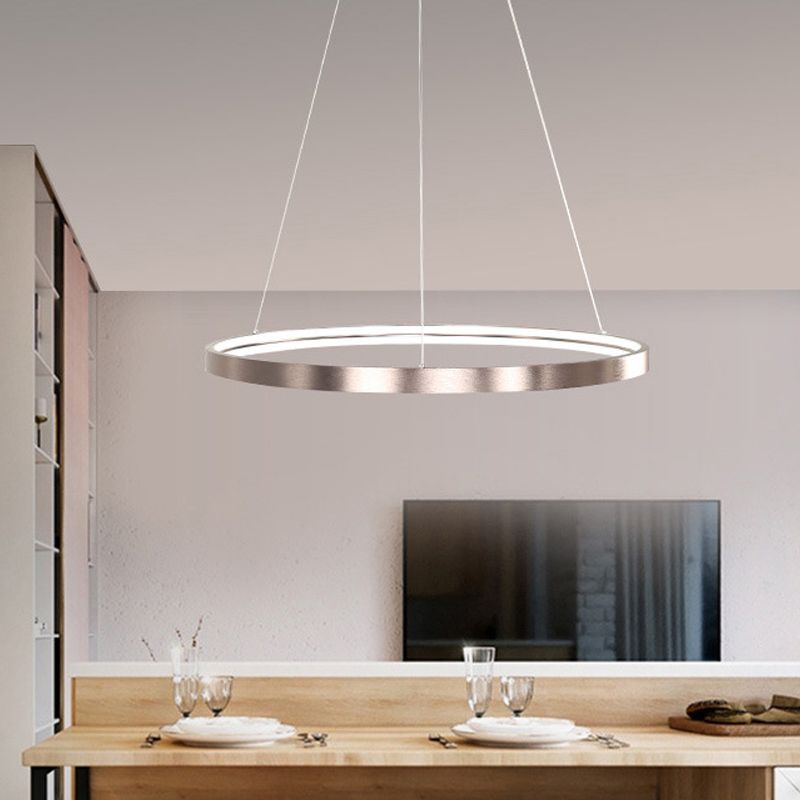 Circle Aluminum Chandelier Light Simplicity Polished Brown 16"/23.5" Wide LED Pendant Lighting in Warm/White/Natural Light