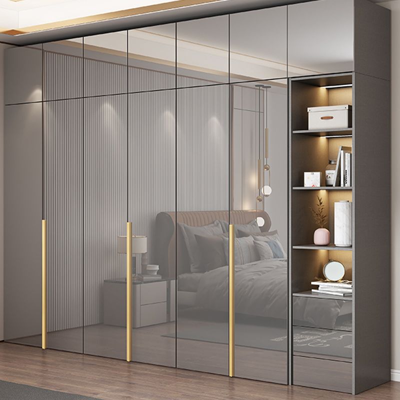 White Paint Light Luxury Wooden Wardrobe with Shelves and Sliding Door