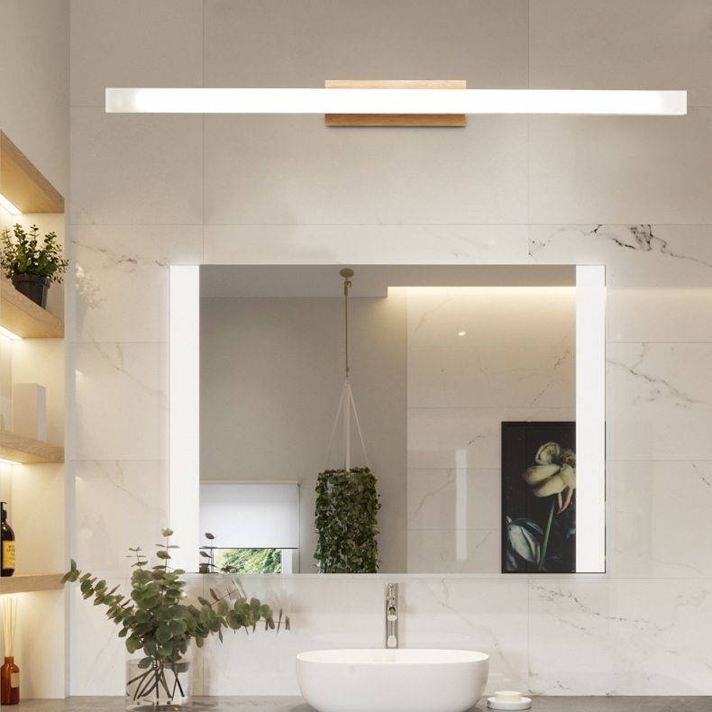 Natural Oak Linear Bathroom Vanity Light Fixture Acrylic Anti-fogging Shade Vanity Mirror Light