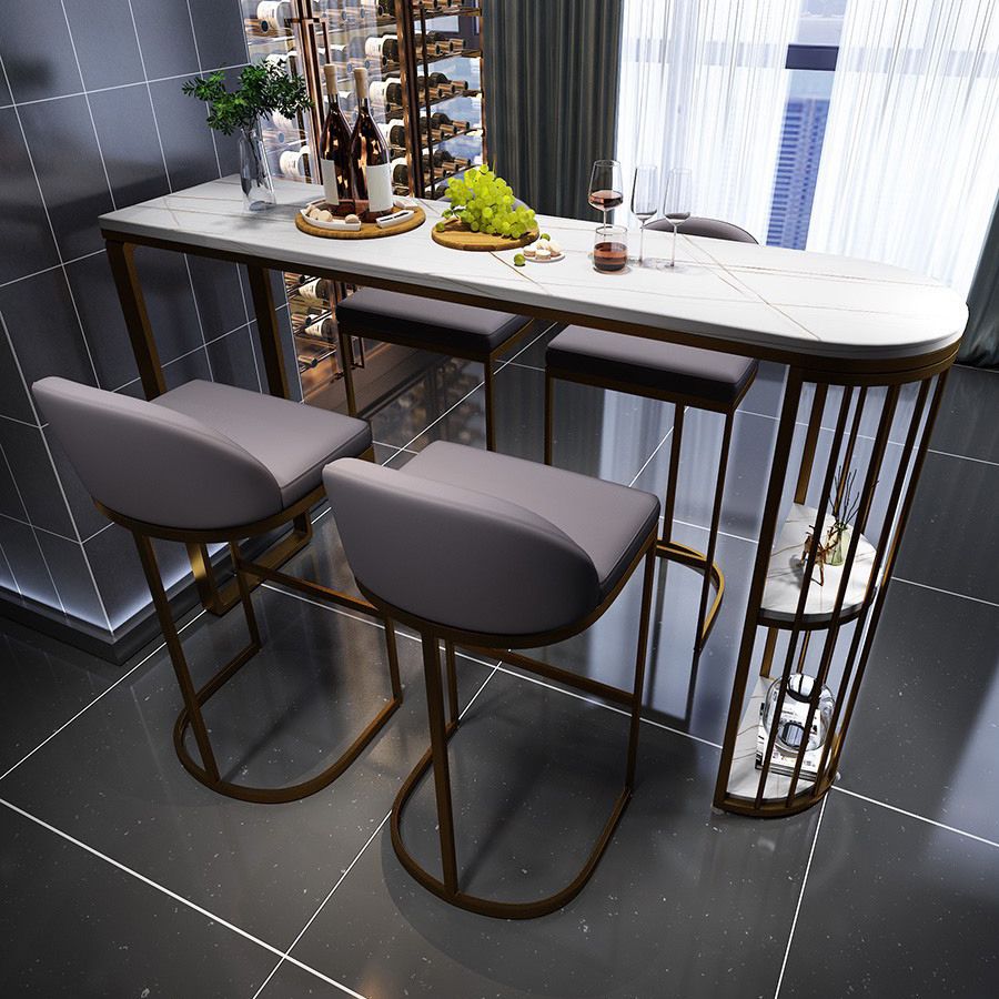 Double Pedestal Modern Counter Height Dining Table Storage Indoor Bistro Bar Table