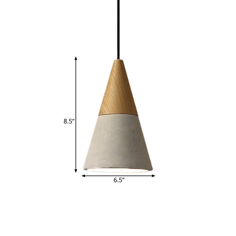Cement Grey Hanging Light Kit Cone/Trapezoid/Can 1-Head 8.5"/10"/12" High Industrial Pendant Lamp Fixture with Wood Top