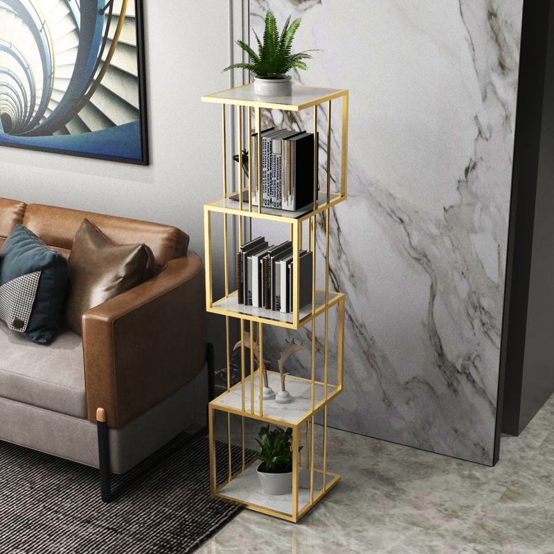 Modern Vertical Etagere Bookshelf Manufactured Wood Shelf Iron Frame Bookshelf