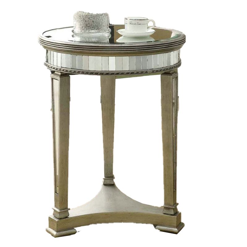 23.6" Tall Round Glass Top Side Table Wood 3 Legs End Table with Shelf