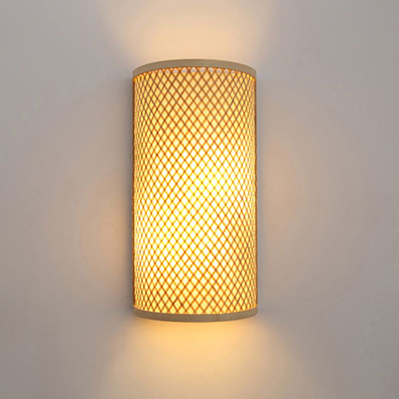 Half-Cylindrical Flush Mount Wall Light Minimalist Bamboo 1 Head Hallway Wall Sconce in Beige