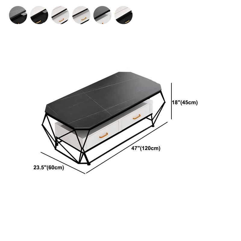 Geometric Slate Coffee Table 2 Drawers Frame Cocktail Table - 17.7" H