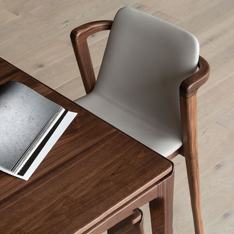 Home Walnut Wood Dining Chair Contemporary Upholstered Arm Chair