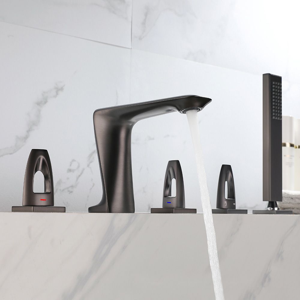 3 Handle Roman Tub Filler Deck Mounted Bathtub Faucet with Handshower