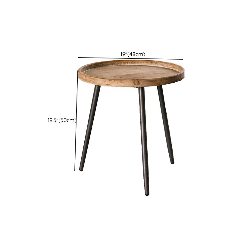 19.68" Tall Solid Wood Round Tray Top End Table Iron 3 Legs Side Table
