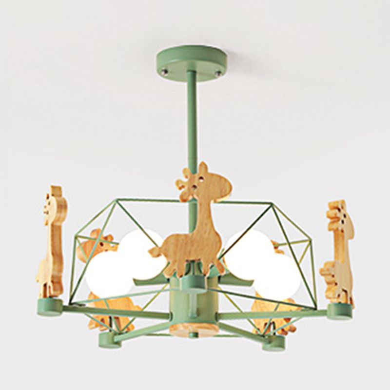 Green Diamond Hanging Chandelier Nordic Style Metal Pendant Light Kit with Giraffe Decor