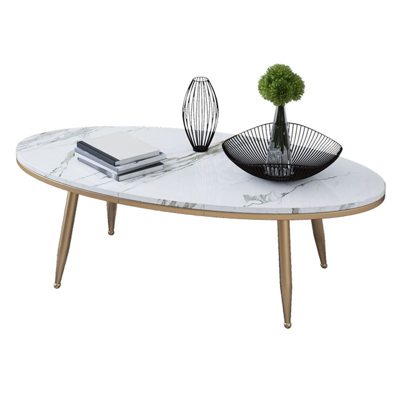 Oval Stone Top Coffee Table with 4 Metal Legs Single Coffee Table