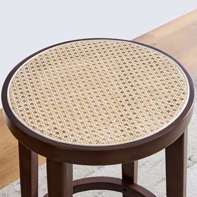 Modern Style Counter Stool Rubberwood Wood Armless Barstool with Footrest