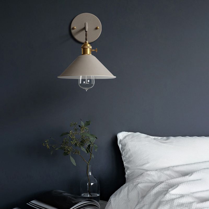Macaron Color Nordic Wall Sconce Flared Metal Shade 1-Head Wall Lamp for Bedside Dinning Room
