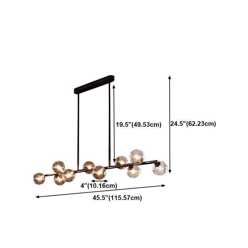 Modern Metal Ceiling Light Linear Shape Island Light with Glass Shade in Black and Gold