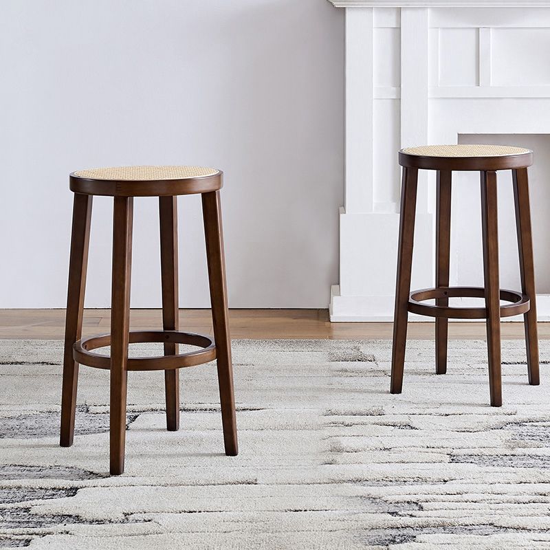 Modern Solid Wood Bar Stool Backless Rattan Bar Stool for Living Room