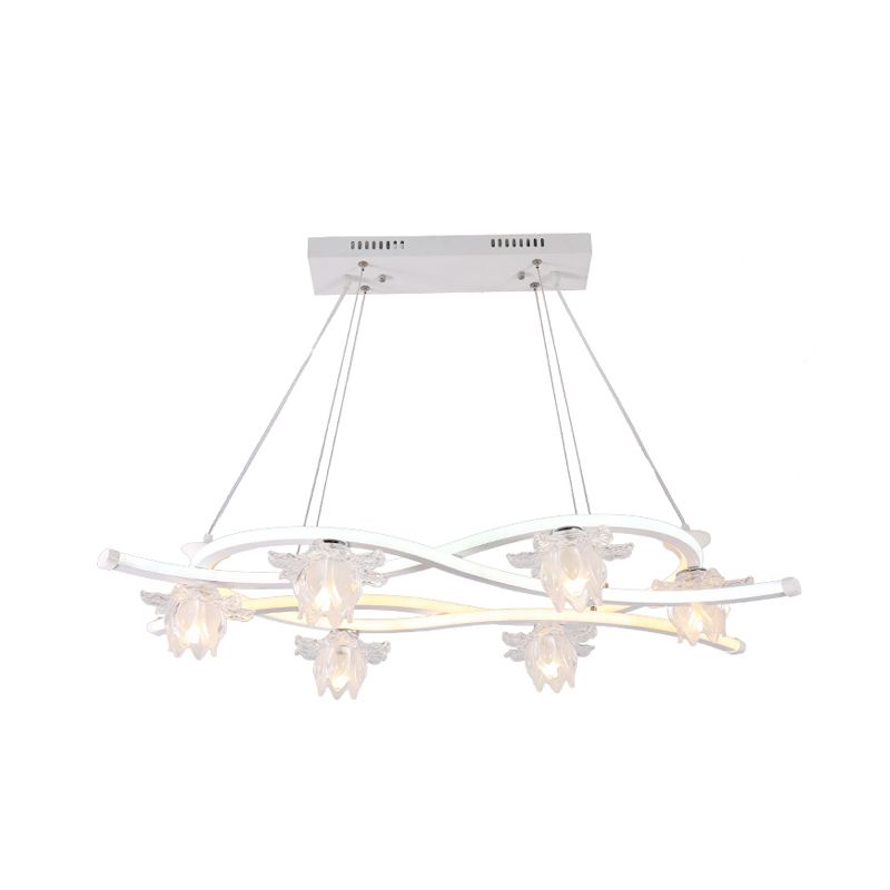 Acrylic Twisted Multi Light Pendant Contemporary 6-Head White LED Hanging Lamp with Floral Shade in Warm/White/Natural Light