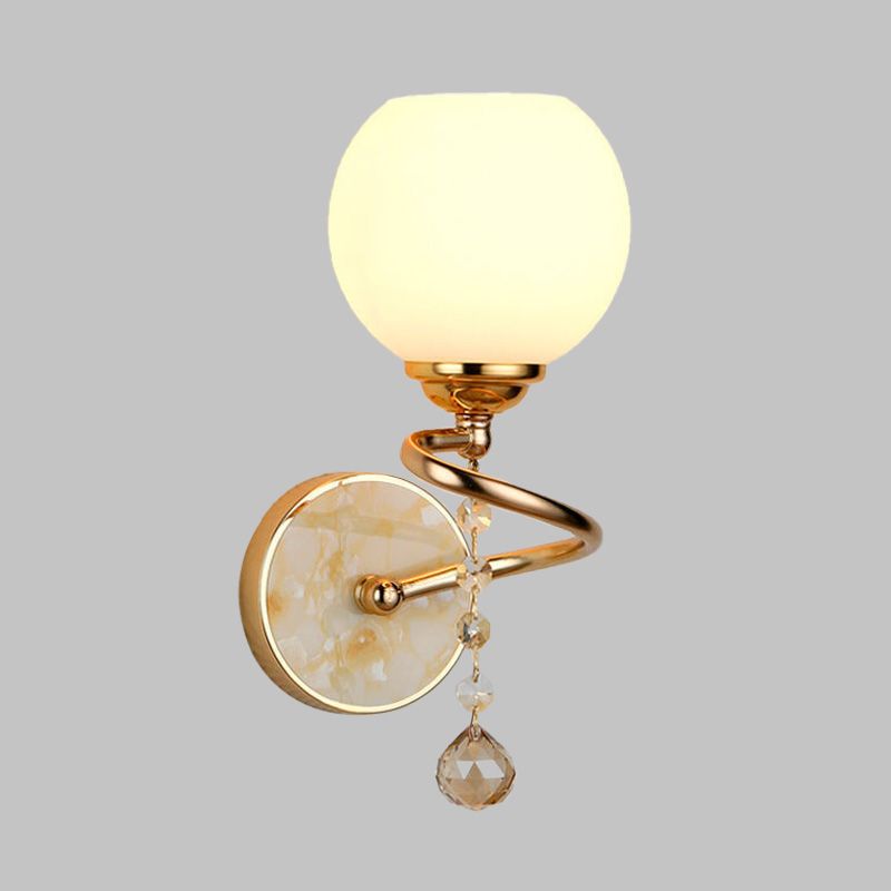Dome Bedroom Sconce Light Traditional Frosted Glass 1 Head Gold/Chrome Wall Lighting Fixture with Crystal Ball