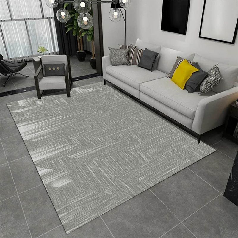 Modern Living Room Rug in Grey Abstract Stripe Pattern Rug Polyester Washable Carpet