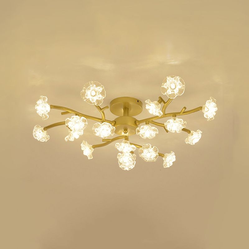 Moderne Metall-Halbblüten-Lampe Mehrköpfe Blumenschlafzimmer Deckenbeleuchtung mit Glasschatten