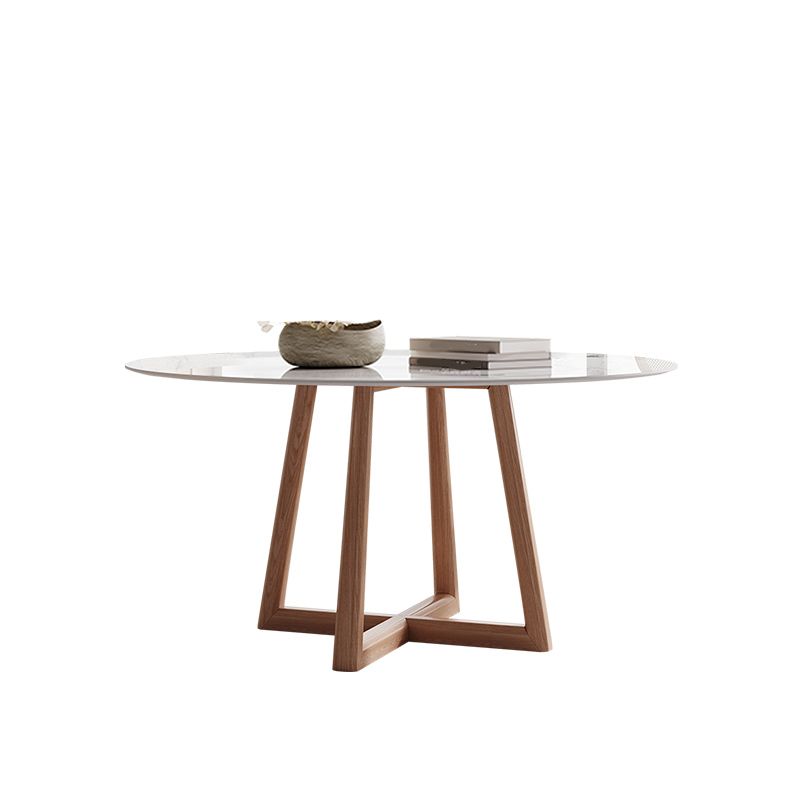 Round Dining Table Modern Stone Top Dining Table with Wood Base