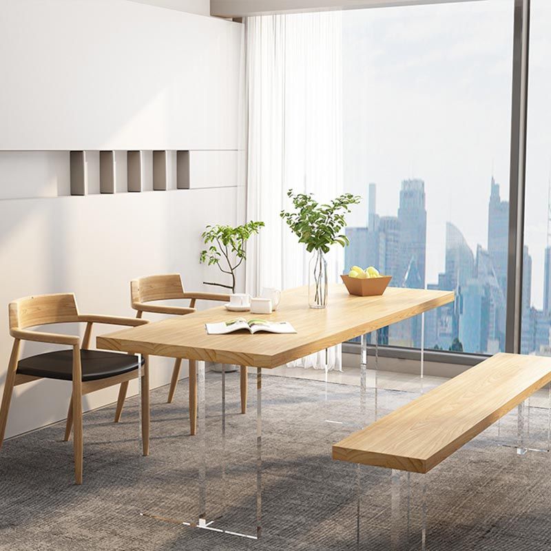 Minimalism Solid Wood Table for Restaurant Rectangle Table with Acrylic Base