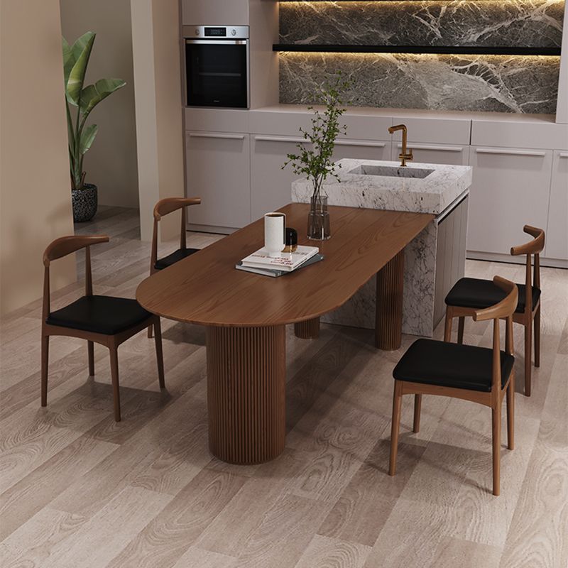 Contemporary Wood Top Oval Dinette Table Wood Pedestal Dining Table