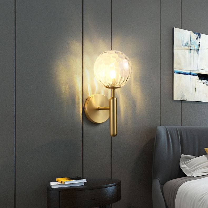 Nordic Style Single Light Brass Wall Lamp Glass Globe Shade Simplicity Lighting Fixture with Fixed Arm