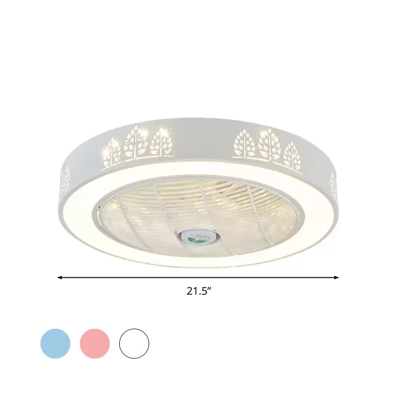 21.5 "LED LED LED Ventilismo Modernismo Sala de estar Semi Flush Mount con tambor acrílico en rosa/azul/blanco