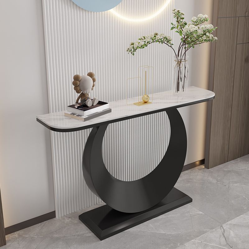 Stone Half Moon Console Table 31.5-inch Tall Accent Table with 1 Shelf
