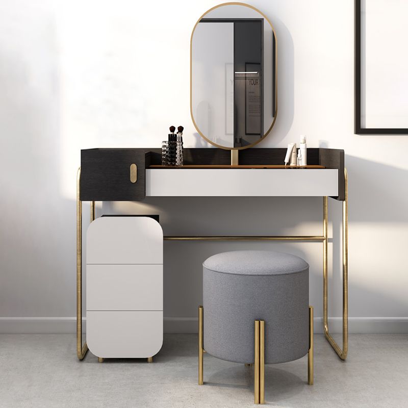 Tempered Glass Countertop Black/white Base with 4 Drawer Dresser