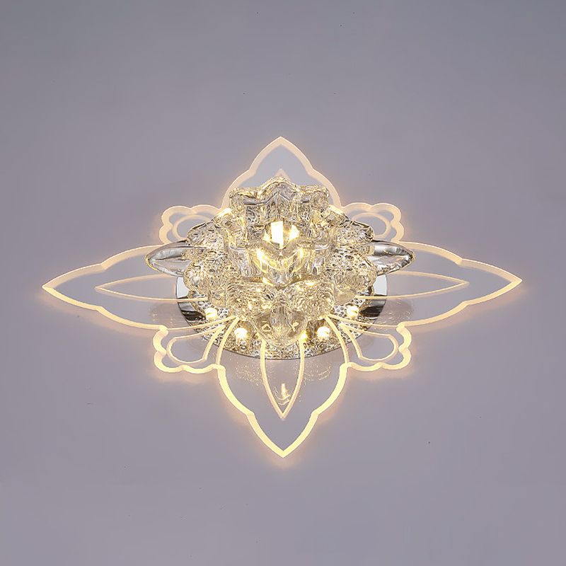 Crystal Flower LED Flush Mount Modern Clear Flushmount Ceiling Light in Warm Light for Hallway